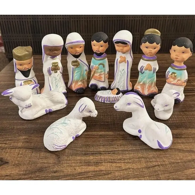 Nativity Hand Painted Pottery Mexico Imperio De Arte Set Of 12 Figurines