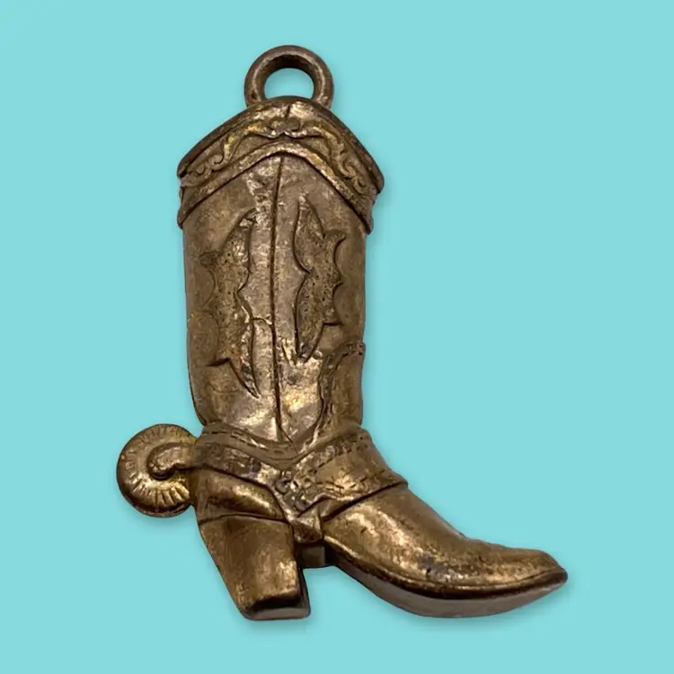 Vintage Cowboy Cowgirl Boot Pendant Charm Trinket Old Copper Wash Metal Rustic Western Horse Rider