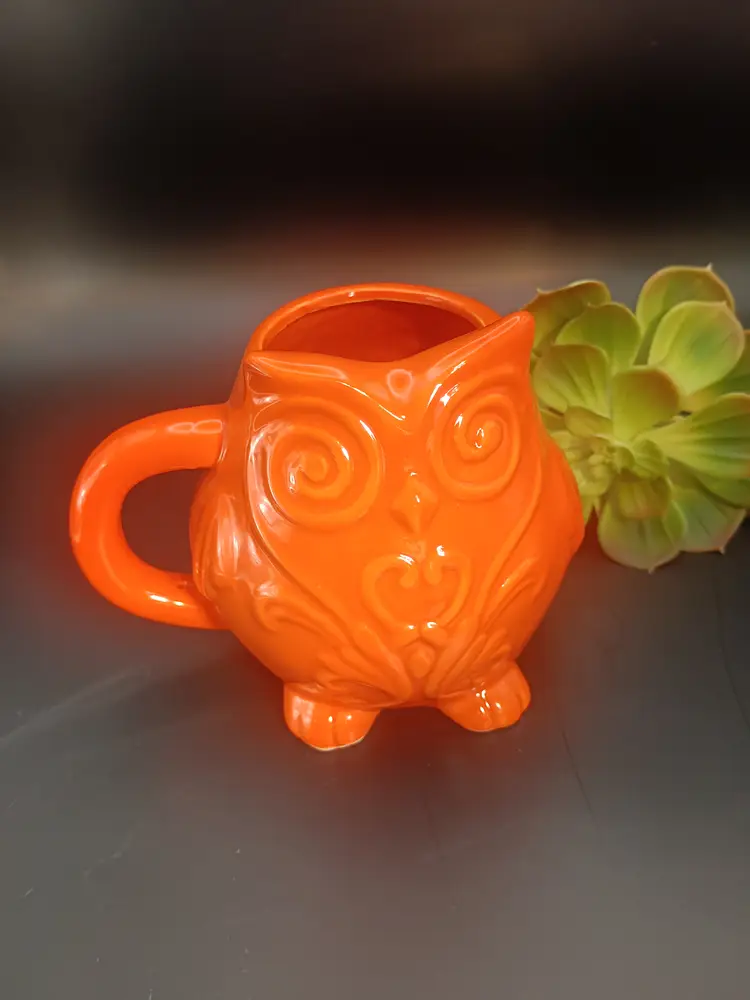 Bright Orange Ceramic Owl Coffee Mug