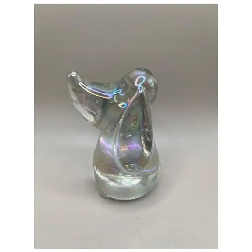 #01 - Vintage Iridescent Art Glass Hound Dog Paperweight ~ 3.25 inches tall
