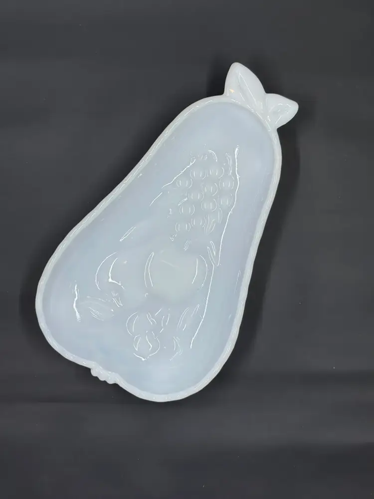 Hazel Atlas Vintage Milk Glass Pear-Shaped Dish with Fruit Relief