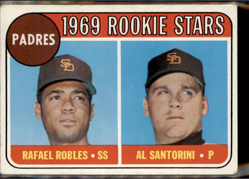 1969 Topps #592 Padres 1969 Rookie Stars (Robles / Santorini) RC - ( pk3 ) - San Diego Padres