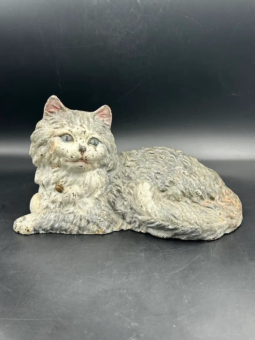 Vintage HUBLEY Cast Iron PERSIAN GRAY TABBY CAT Doorstop ORIGINAL PAINT