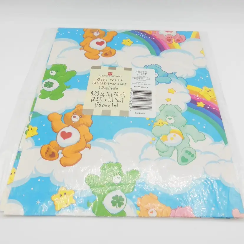 Vintage CAREBEAR, American Greetings NEW-SEALED 8.33 Sq Ft. Wrapping Paper