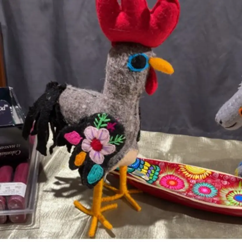 Colorful Felt Rooster From Mexico
