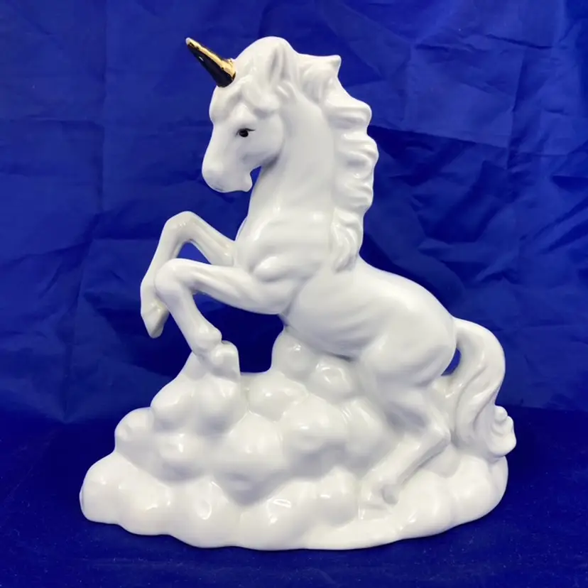 Unicorn Rearing Glossy White Figurine with Gilded Horn Vintage 6" tall Unsigned