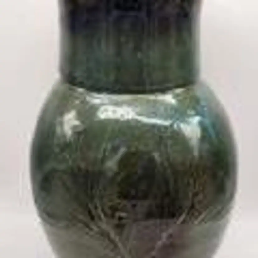Handmade Schloss Pottery Signed Georgia Clay Green & Brown Large Hurricane Vase