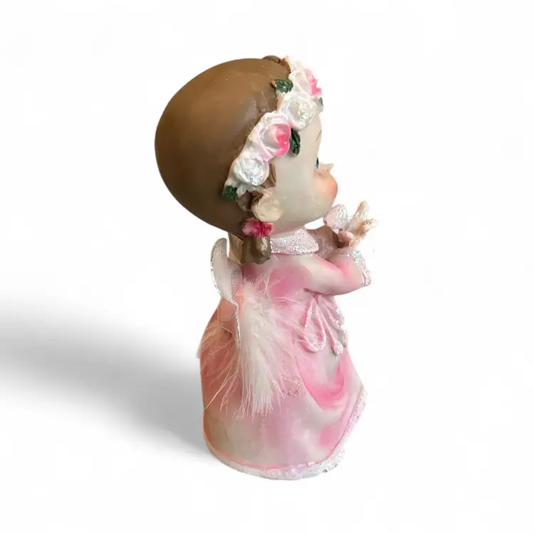 Portofino Pink Poly Resin Angel Figurine With Sheer Feathered Wings