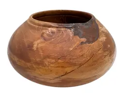 Signed Hand Crafted Turned Wood Vase Bowl Round 5” x 2.75”