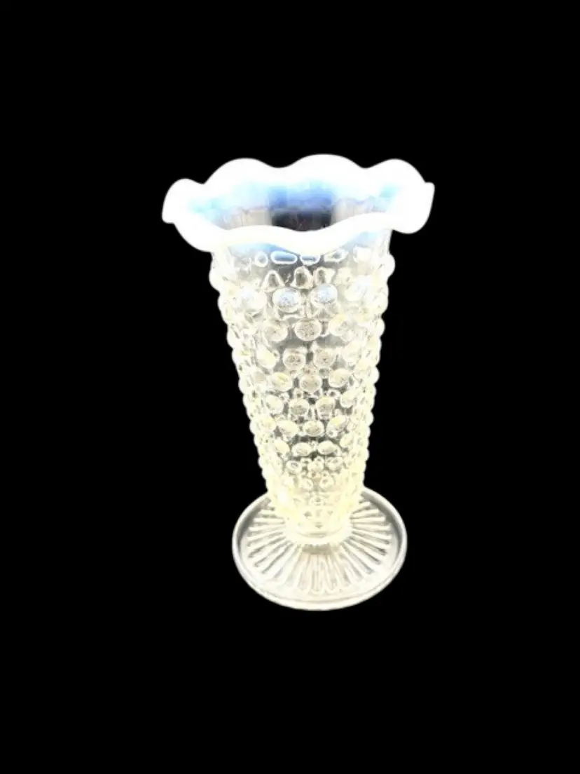 Vintage Anchor Hocking Hob Knob Vase - White Opalescent 5.5" Tall x 3.25" Wide