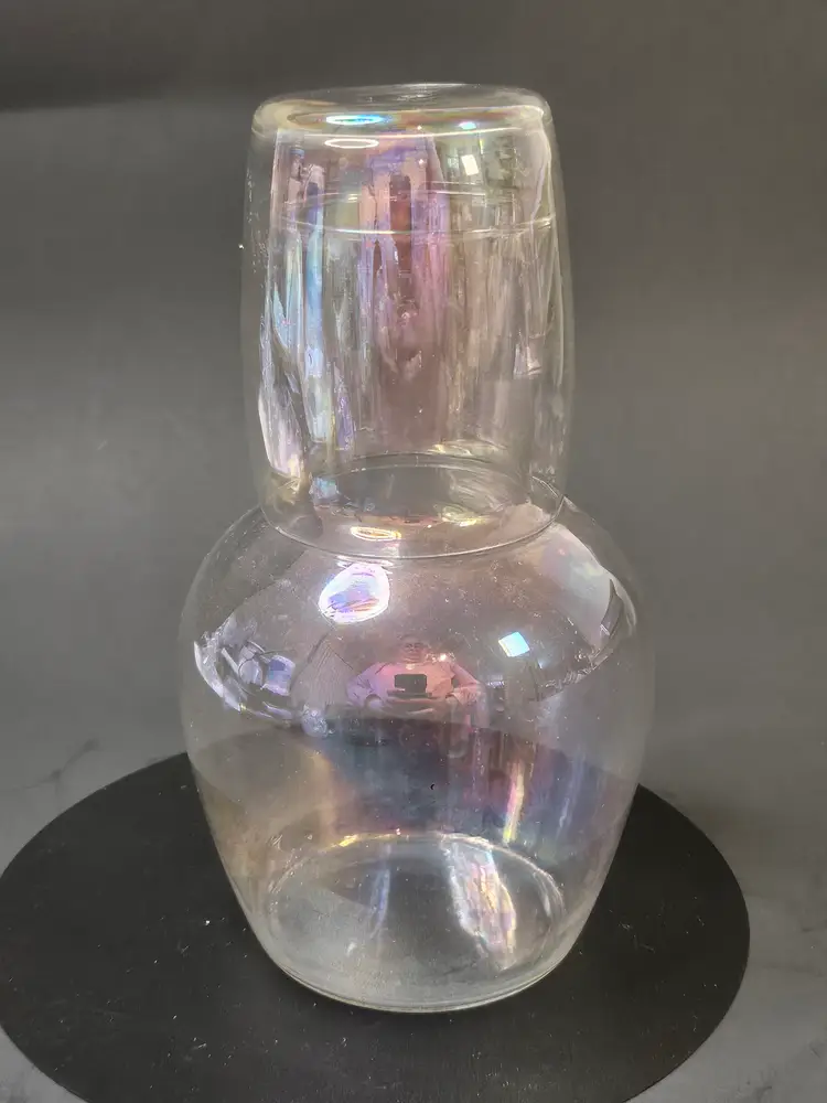 Antique Iridescent Clear Glass Tumble Up 2-piece Cup And Carafe - READ