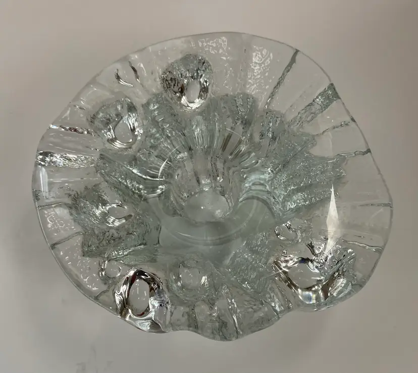 Vintage Blenko Melting Ice Freeform Biomorphic Art Glass Tapered Candle Holder 4.75β X 4.25β X 2β
