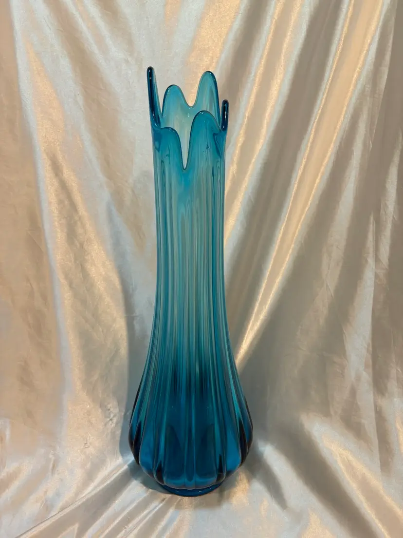 Vintage LE Smith Peacock blue Swung Vase 20” tall