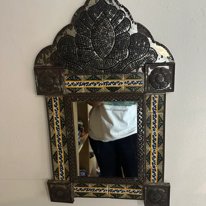 Mexican Vintage Wall Mirror Tiled & Weathered 