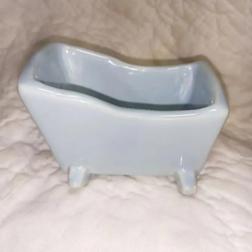 1940s Haeger Baby Blue Ceramic Cradle