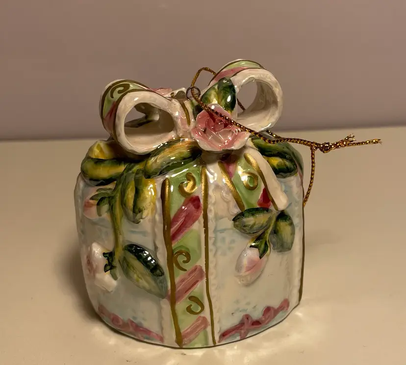 Vintage Christmas Tree Ornament Glazed Gift Box Shape