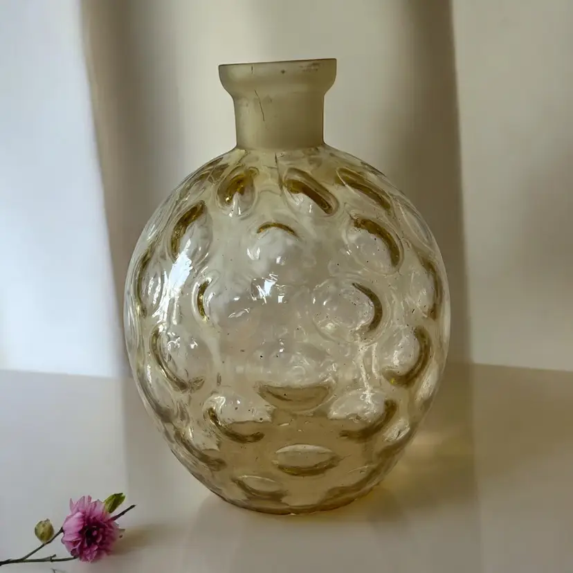 Vintage Art Glass Vase Bottle. Barcelona Amber Bubble Vase. Handmade Glass