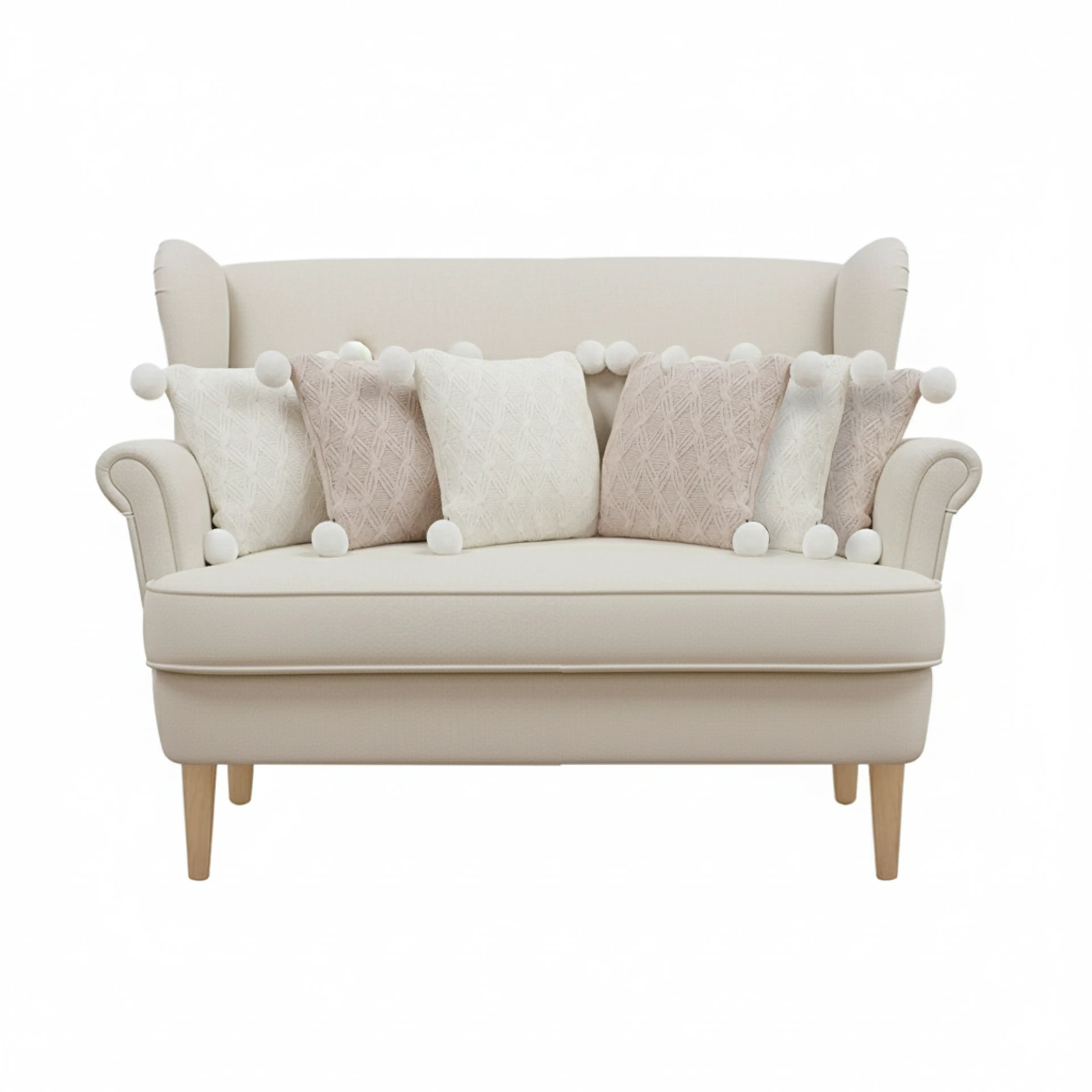 SOGA 6PC Brown & Ivory Diamond Knit Pillow Covers with Pom-Poms 45cm Decorative Set