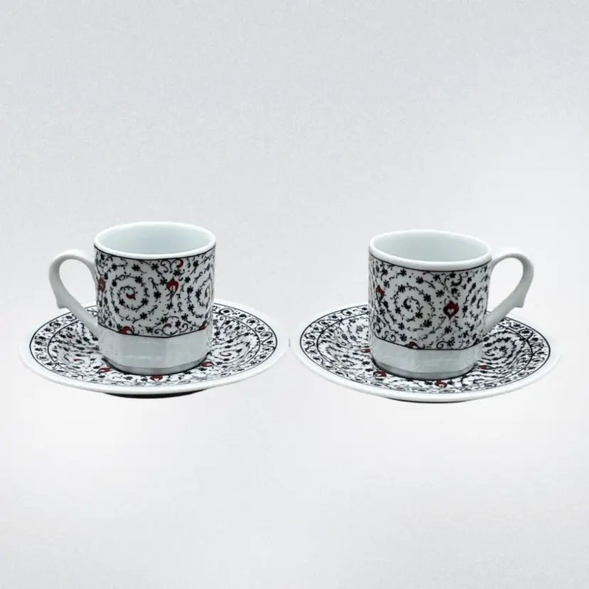 Kutahya Porselen Turkish Espresso Cup & Saucer Set Demitasse Set Of 2