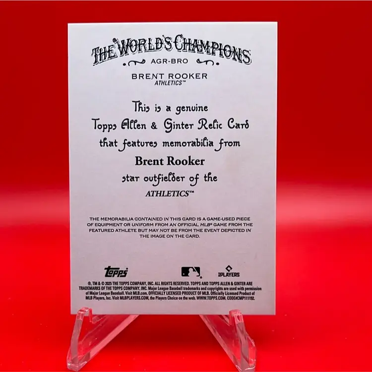 Brent Rooker 2025 Topps Allen & Ginter Full Size Relic Athletics