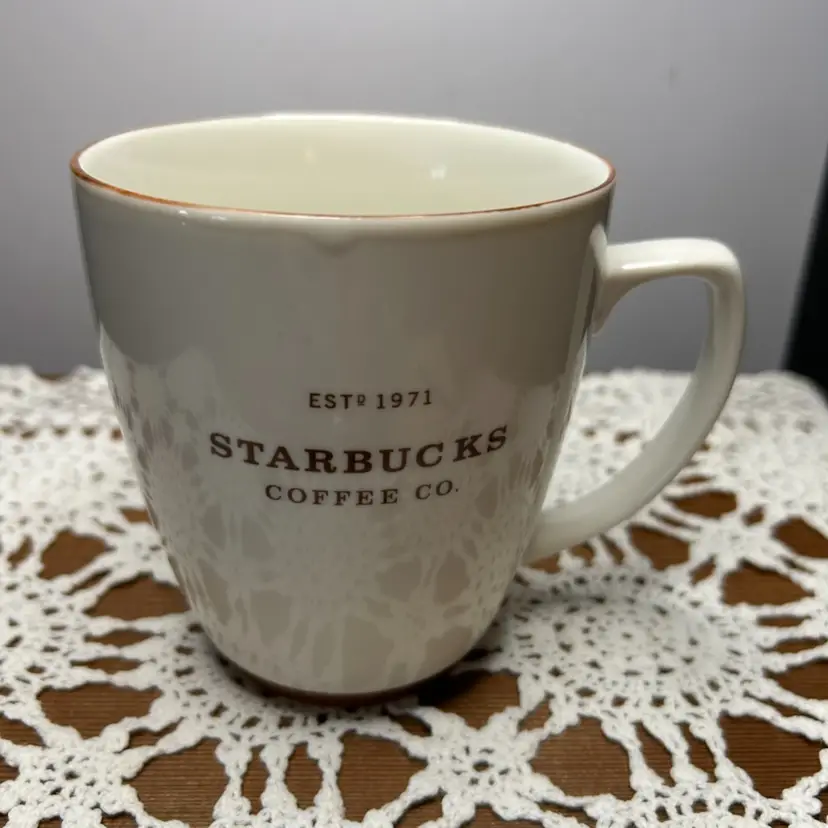Starbucks Est 1971 (2008) Coffee Mug @4 1/2” Tall Few Utensil Marks Minimal Paint Wear On Rim