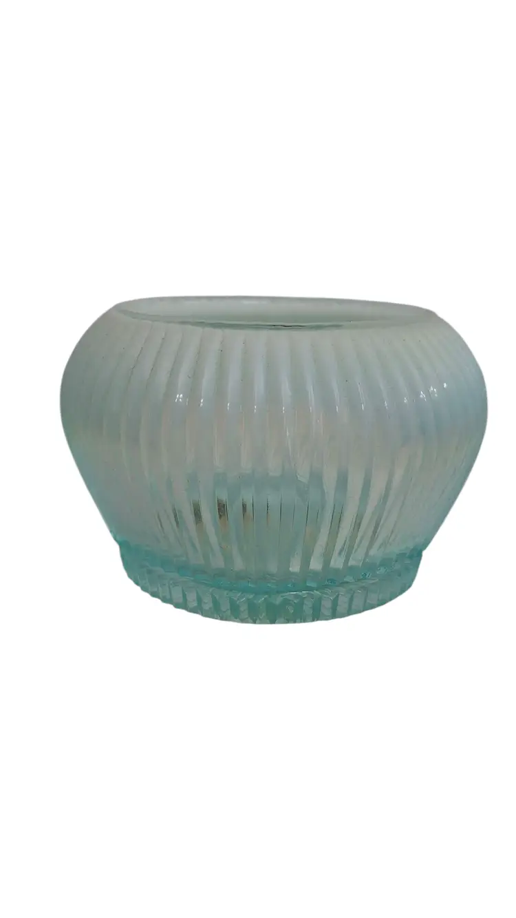 Fenton Sheffield Teal Iridized Ribbed Bowl – Original Label – Vintage 1970s Art Glass – Mid-Century Display Bowl – Aqua Opalescent Satin Finish