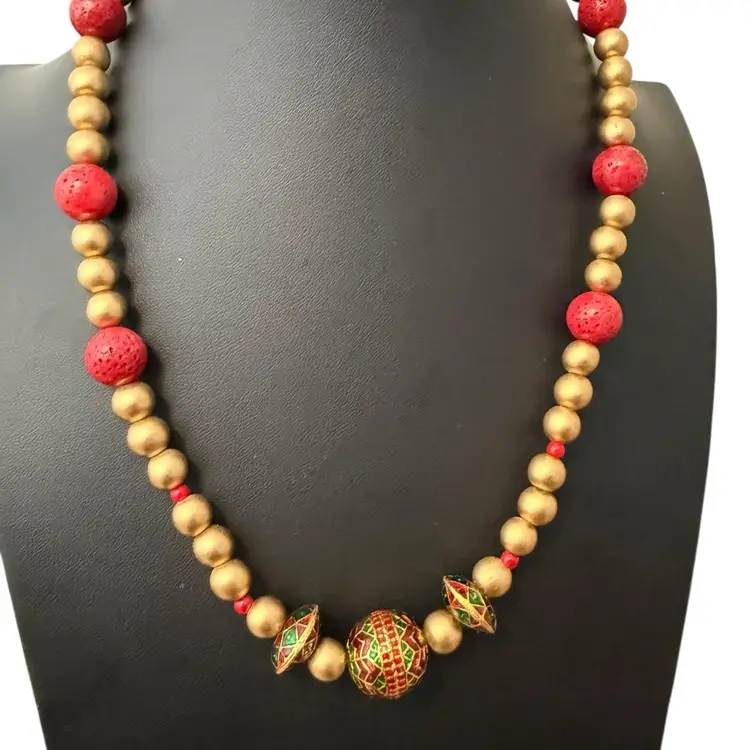 Red Gold Beaded Necklace