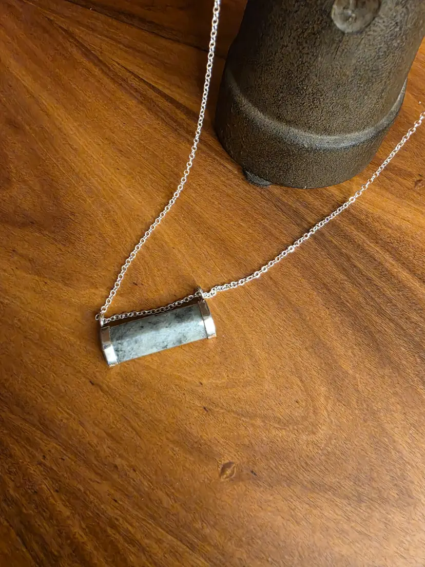 Simple and modern, green Jade stone with silver sterling necklace