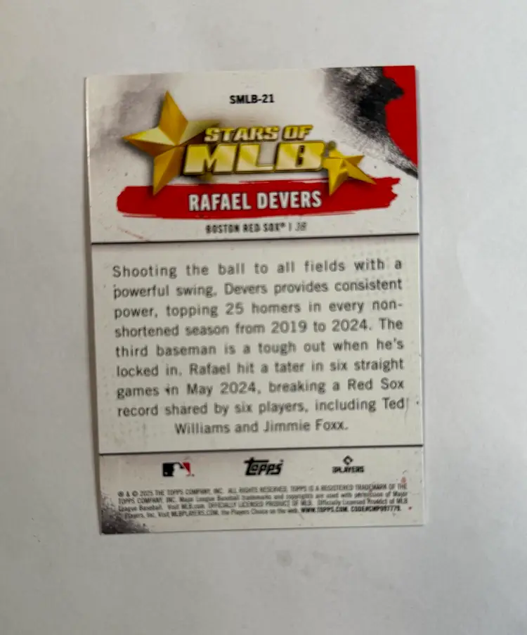 Rafael Devers 2025 Topps Series 1 Baseball Stars of MLB #SMLB-21 Boston Red Sox