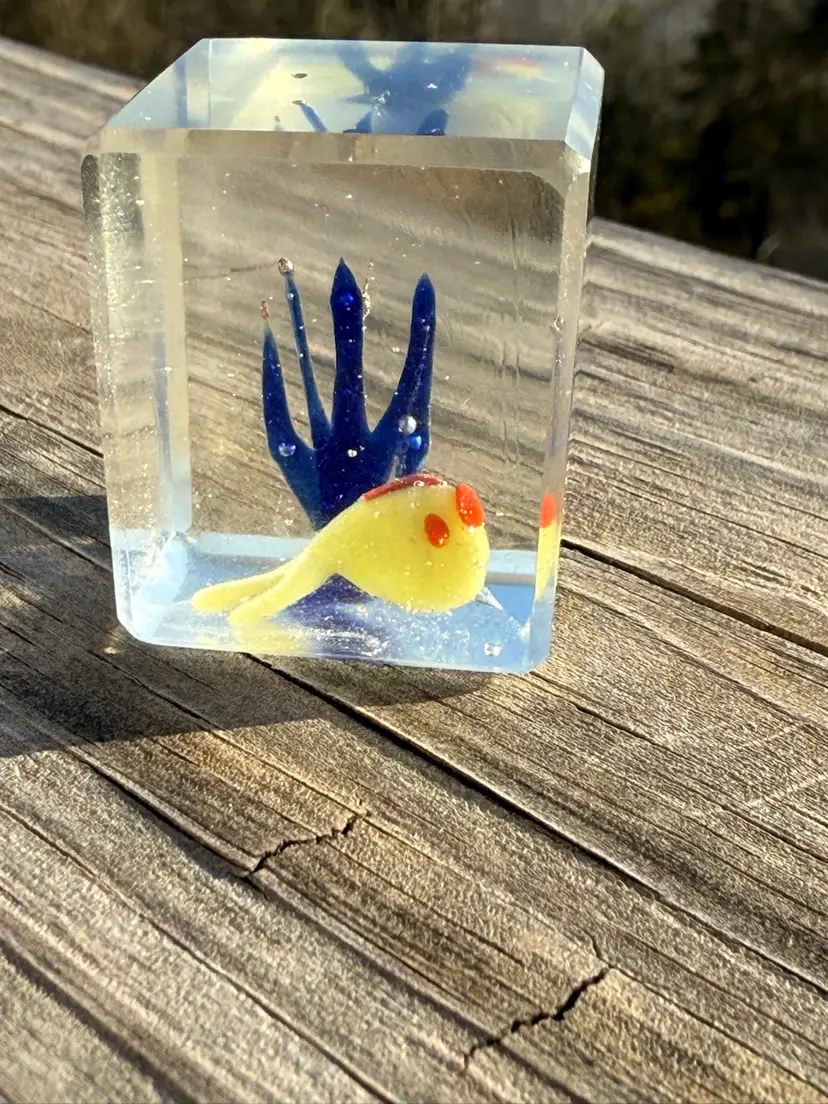 Vintage Faceted Glass Paperweight, 1930's Sulphide Birds