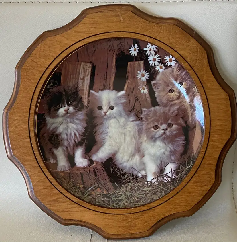 Framed Vintage (1983)Armstrongs Art on Porcelain, The Cat's Meow, 11" Diameter