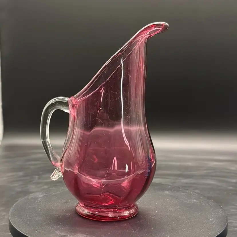Vintage Cranberry Glass Pitcher Swung Vase Stretched Glass Pulled Vase