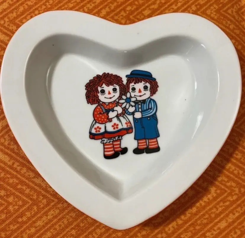 Raggedy Ann And Andy Heart Shaped Trinket Dish