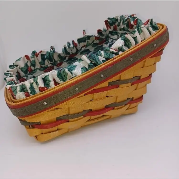 1998 Dash Away Sleigh Basket with Christmas Cloth Liner and Plastic Insert-Longaberger
