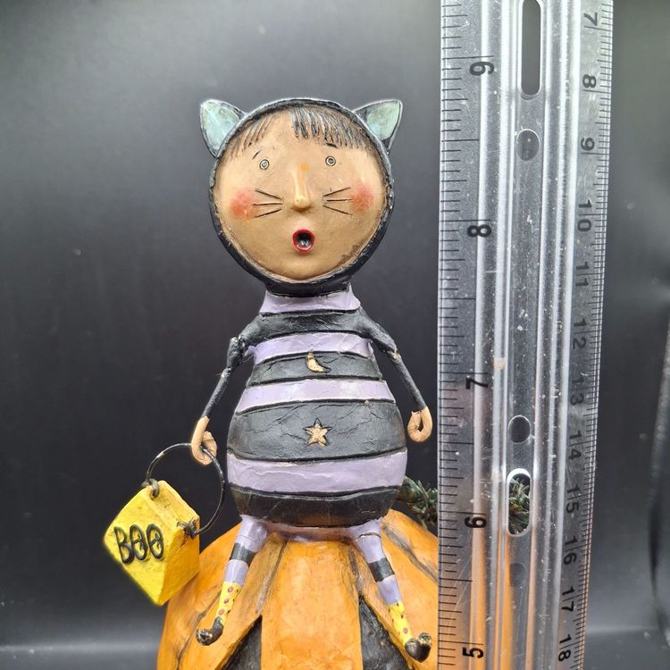 Lori Mitchell Halloween Cat Girl Costume Figurine On Pumpkin Stand