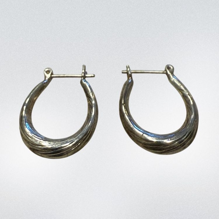 Vintage 80’s Sterling Silver Puffy Twist Hoop Earrings 1”, 3.3g