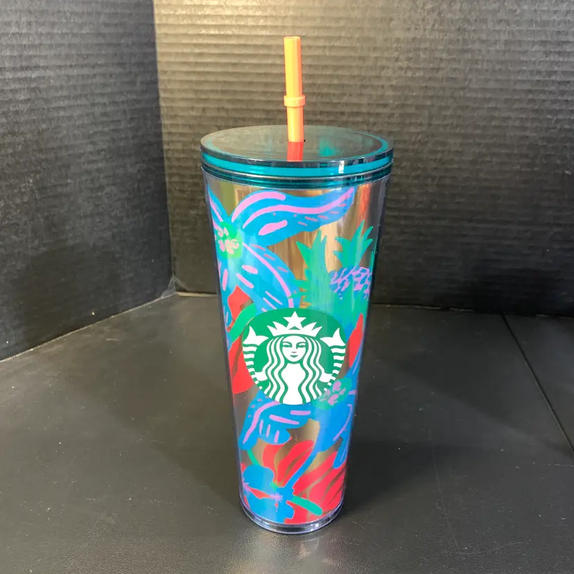 Starbucks 24oz Summer Forest Dream Aqua Terra Floral Tumbler 2002