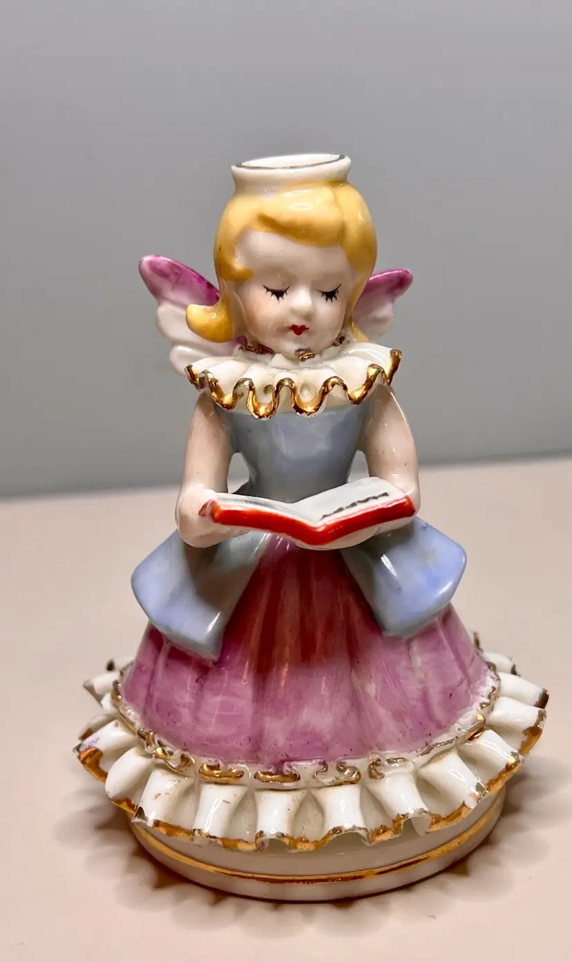 Vintage Fern Importation Porcelain Birthday Candleholder Angel *read*
