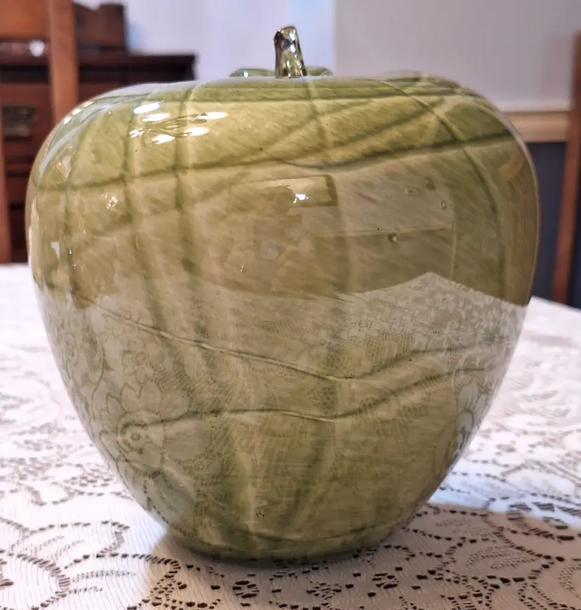Encased Green Hand Blown Art Glass Apple Large Figurine Huge Paperweight