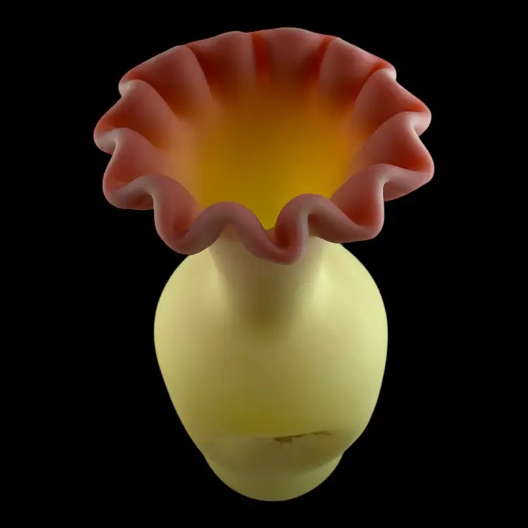 Fenton Burmese Hand Painted Flower Vase - UV Glow 7.5”