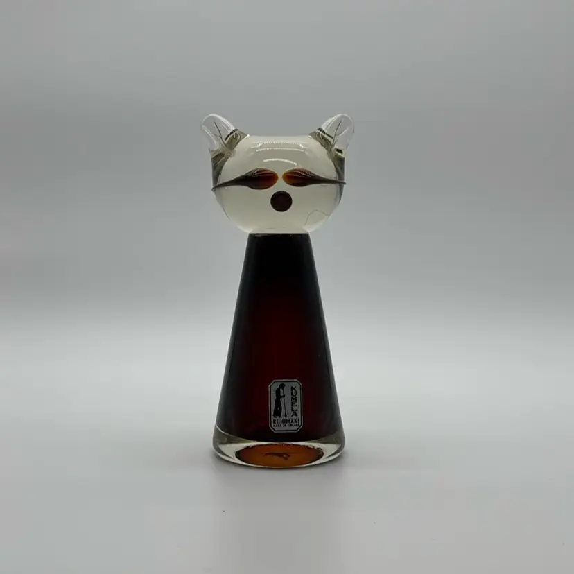 Kumela Riihimaki Glass Cat Paperweight Figurine Signed By A. Jacobino