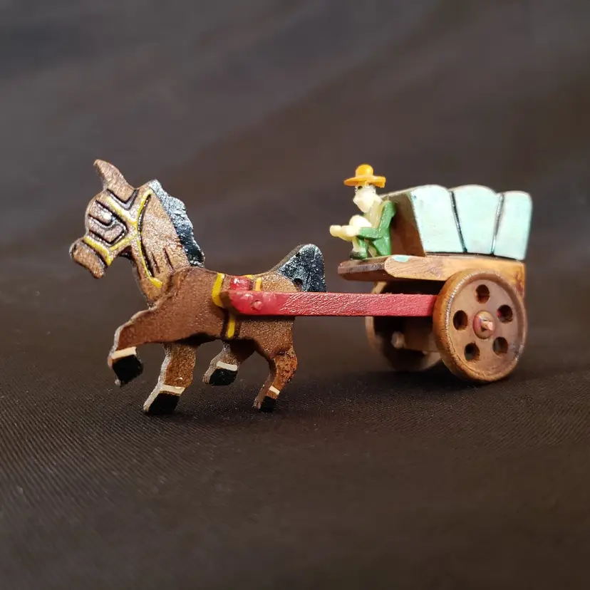 Toy Horse & Stagecoach Wood Celluloid made in Japan 3 3/8" long approximately Vintage