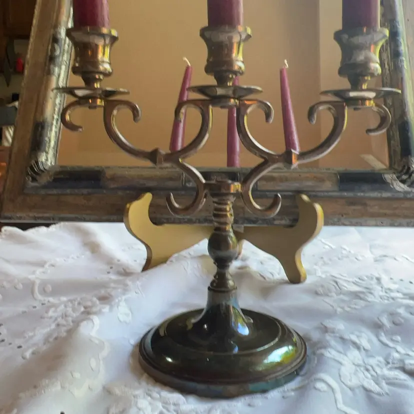 Vintage Brass 3 Arm Candelabra Scroll Detail Candlestick Holder