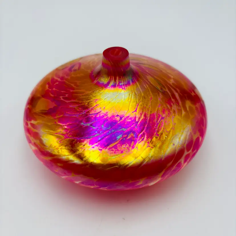 Vintage Roger Vines Studio Art Glass Hand Blown Oil Burner Signed Iridescent Orange 97