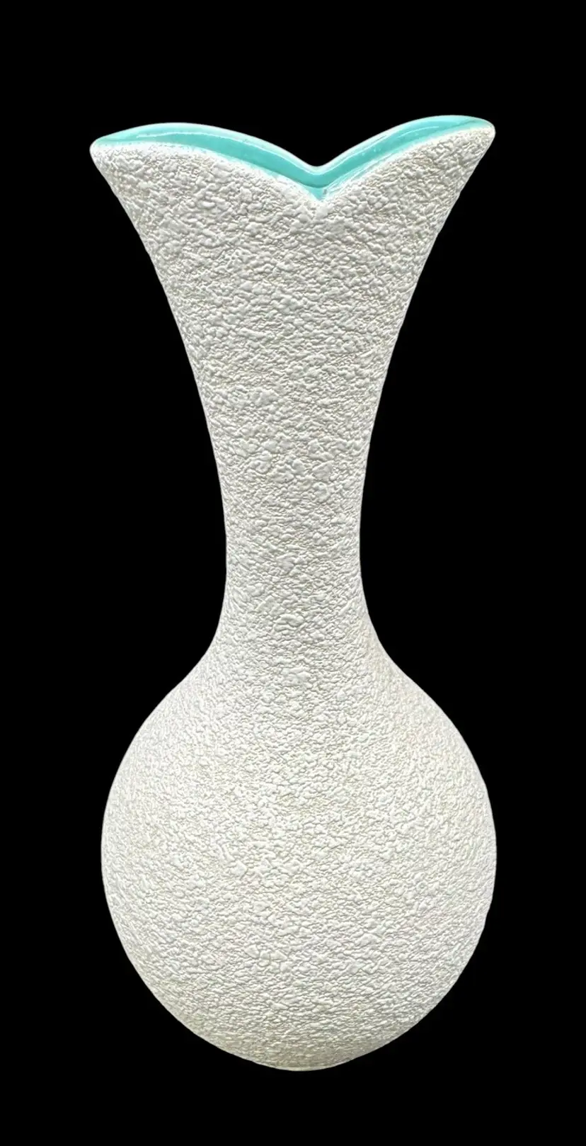 Vintage Haeger Pottery 4001 Bud Vase White Stucco Popcorn Textured Aqua USA 8”
