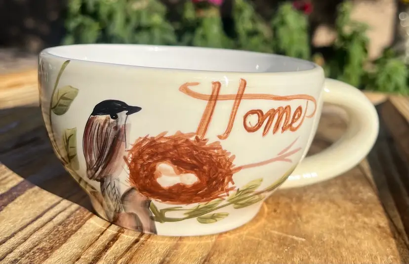 Vintage Hand Painted Bird, HOME, Coffee/ Tea/Water - cup/mug