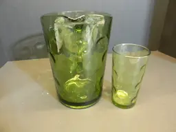 Hazel Atlas Green Pitcher and one glass/tumbler