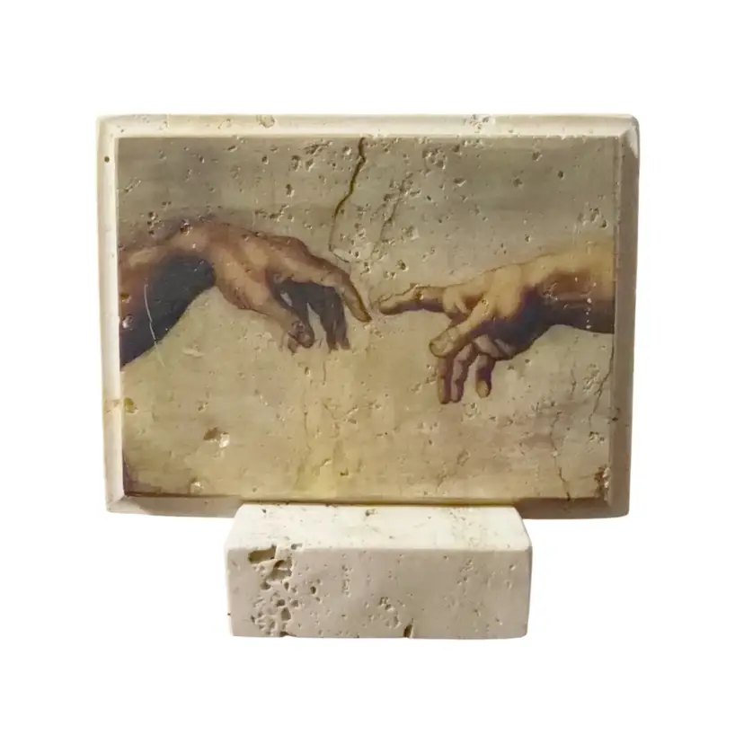 Ivory Travertine Michelangelo The Creation of Adam - Creation of Life - with base