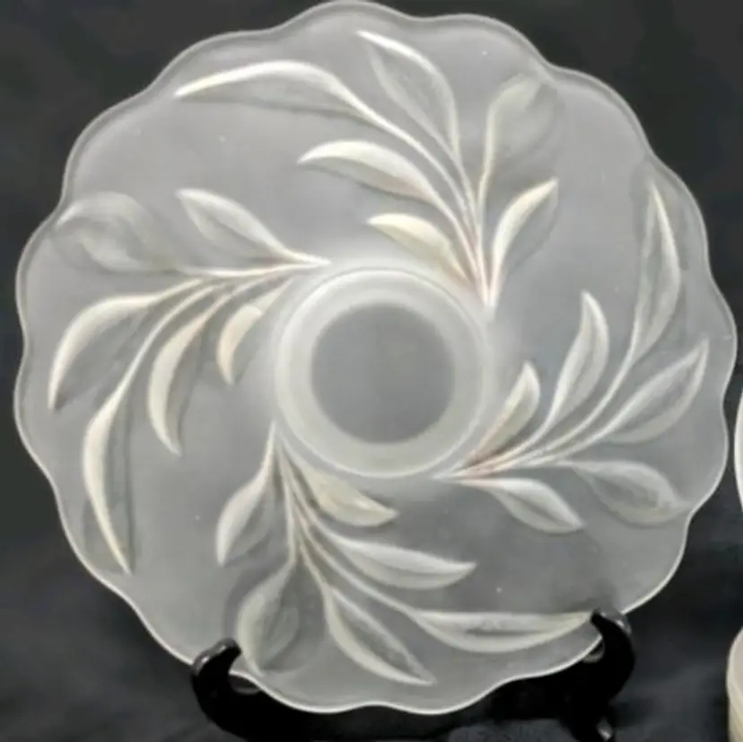 Stunning Vintage Frosted Large Glass Footed Plate