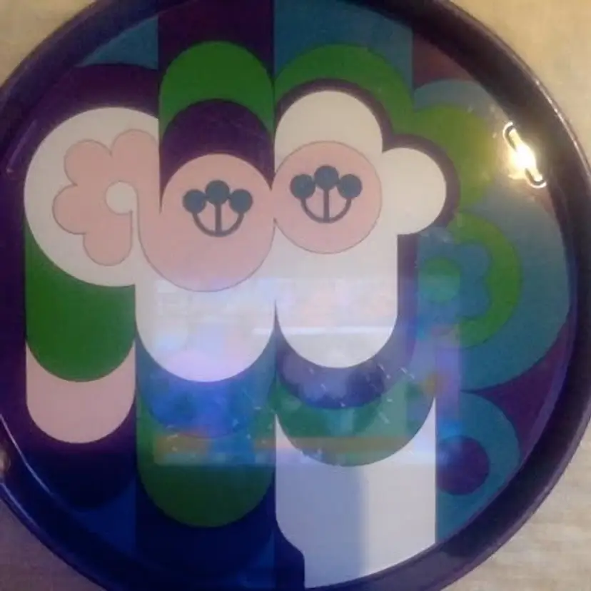 Vintage 1970's Round Metal Serving Tray. $65